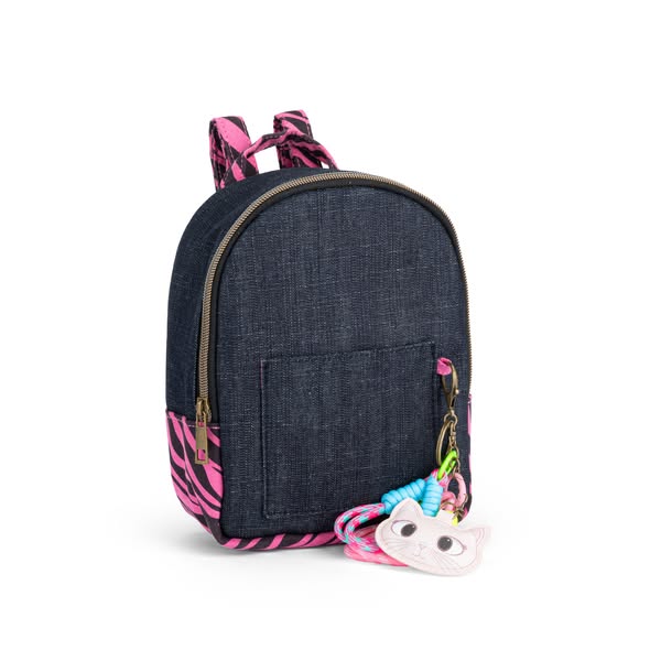 Kikamia Mini Zaino in Denim e Animalier | Portatutto con Charm